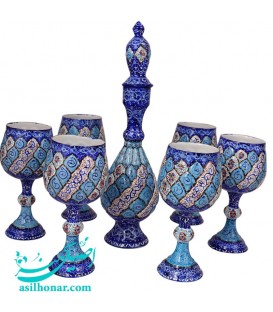 Minakari sake jug and glass set