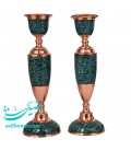 Paire de bougeoirs incrustés de turquoise 26 cm artisan Ketabi