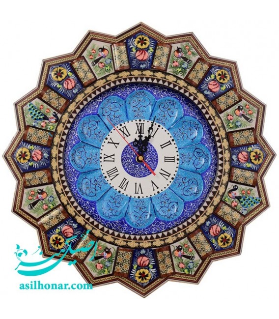 Horloge khatamkari en forme de soleil