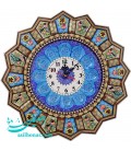 Horloge murale khatamkari d'Ispahan avec cadran émaillé en croissant 42 cm