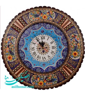 Horloge en khatamkari ronde 47 cm avec cadran émaillé en croissant
