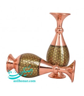 یک جفت گلدان خاتم و مس
