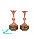 Paire de vase de cuivre khatam kari en forme de navet 12 cm