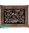 Excellent tableau khatam kari 50x70 cm ciselé de cuivre dessin fleur et oiseau