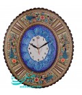 Horloge khatam kari ovale 48x42 cm dessin paon avec cadran émaillé