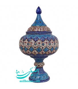 ظرف شکلات خوری مسی 30 سانتی میناکاری شده اثر استاد رفیعی