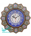 Horloge khatam kari 42 cm en forme de soleil avec cadran émaillé en croissant