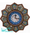 Horloge khatam kari 32 cm avec le cadran émaillé en croissant et dessin fleur et oiseau