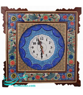 Horloge carrée 42 cm khatam d' Ispahan dessin fleur et oiseau