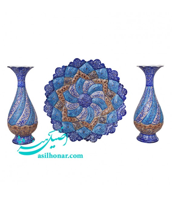 Minakari flower vase and plate set