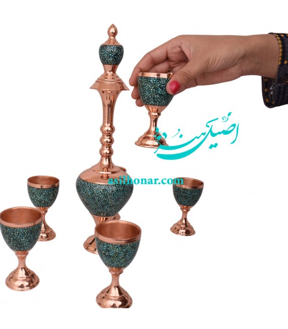 Turquoise inlaying sake jug and glass set