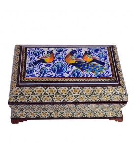 Boîte à bijoux en khatamkari fleur et oiseau