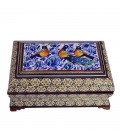 Khatamkari jewel box with flower and bird painting