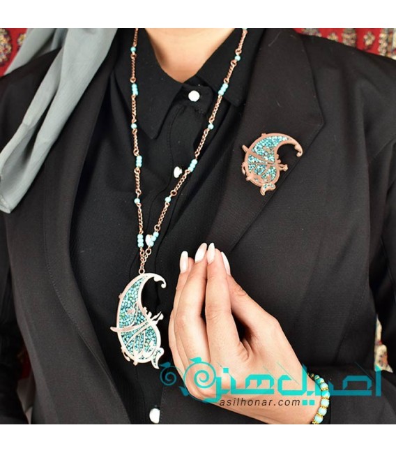 Turquoise inlaying necklace and brooch set