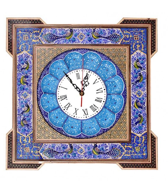 Horloge carrée en khatamkari 