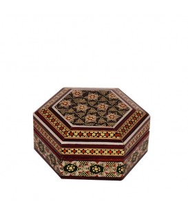 Boîte en khatamkari de pièce de monnaie hexagonale